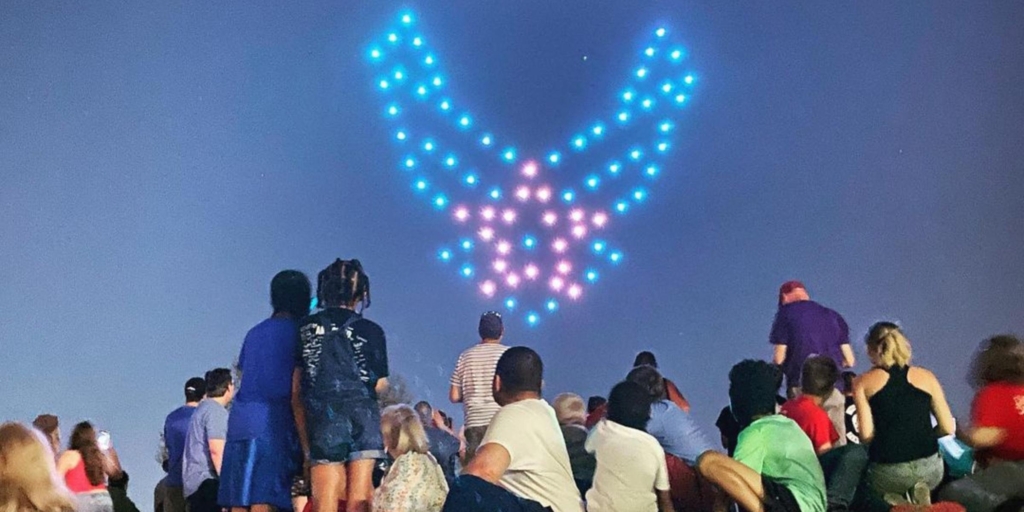 A new twist to the July 3 portion of the City of Eden Prairie’s two-day Fourth of July Celebration this year is a lighted drone show. Photo courtesy of Starlight Aerial Productions