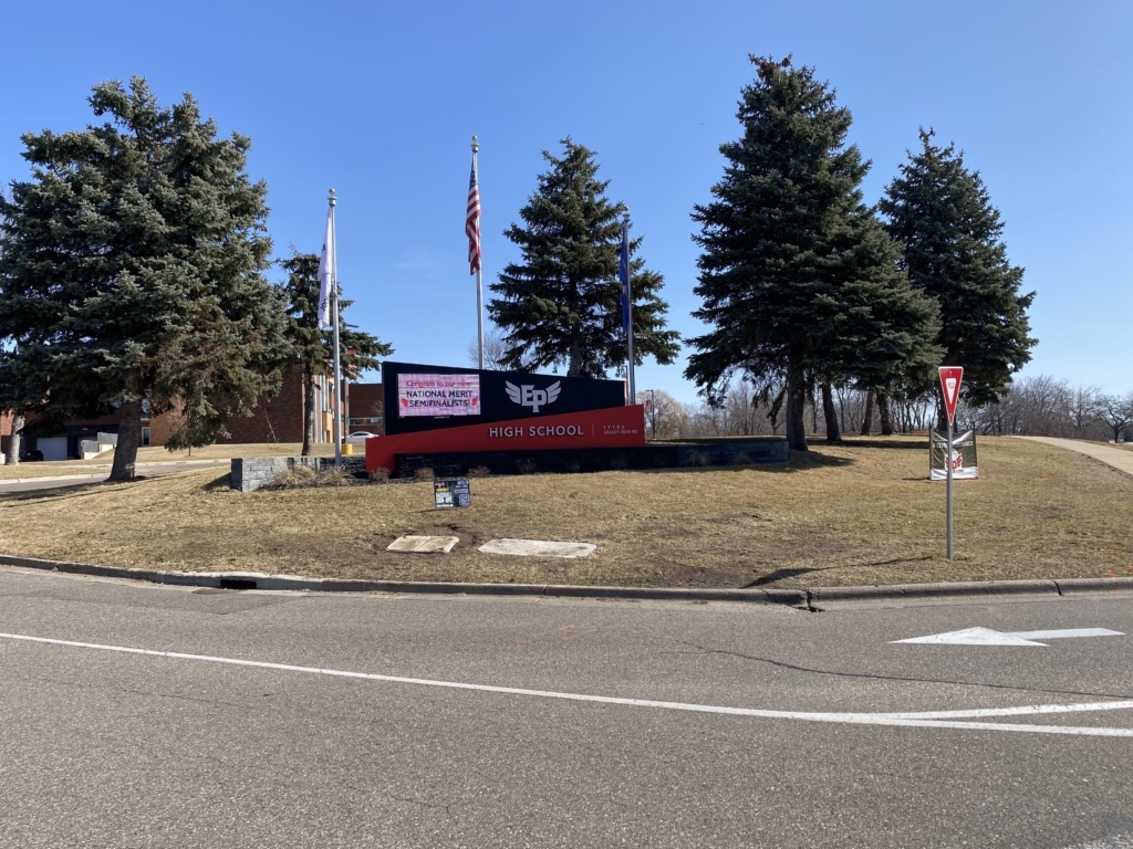 Eden Prairie High School's main entrance sign. Photo by Juliana Allen