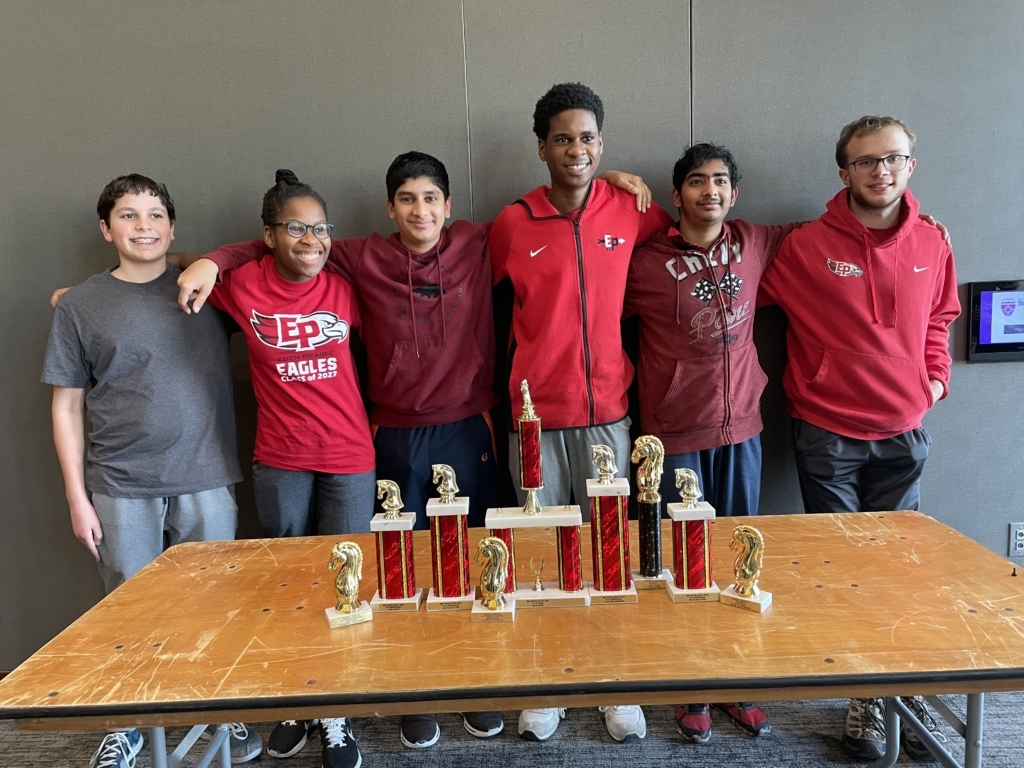 EPHS Chess Team members, left to right: Frederic Abrahams, Bami Olofinboba, Atharva Nandan, Banji Olofinboba, Surya Chennakesavula, and Ryan Hansen. Photo courtesy Chess Club advisor Ifiok Olofinboba 