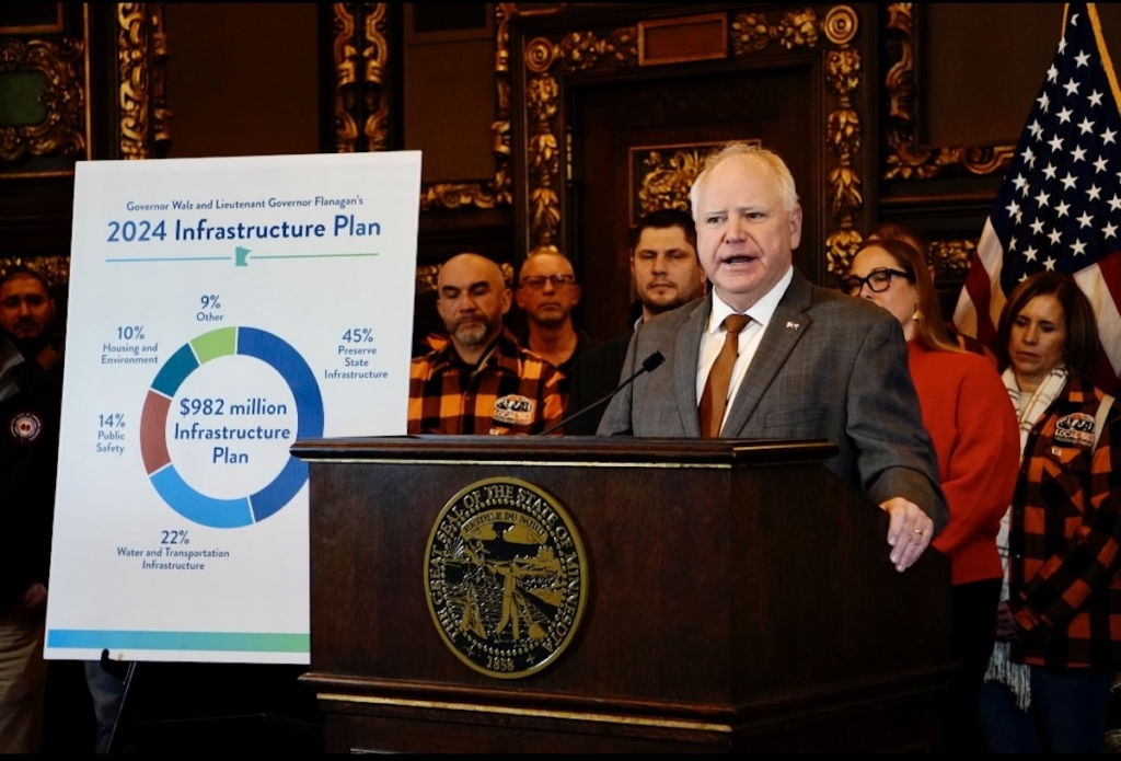 Gov. Walz unveiled his 2024 infrastructure plan in January. Source: Office of the governor