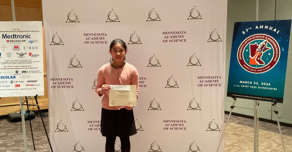 Olivia Zhou was honored for her project, “Growing Marshmallows." Photo by Minnesota Academy of Science