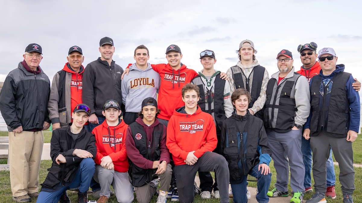 Coaches and members of the Eden Prairie Trap team are pictured at a practice earlier this season. Photo by Jeff Lawler