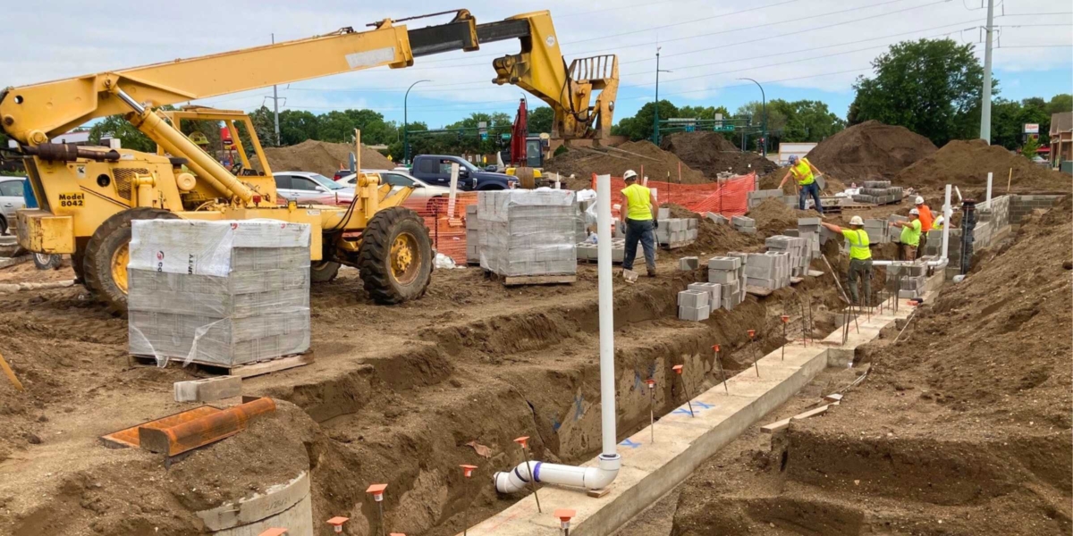 Construction crews were busy Thursday building the foundation of the Crew Carwash at Highway 5 and County Road 4. The project is expected to be done about mid-fall 2024. Photo by Mark Weber
