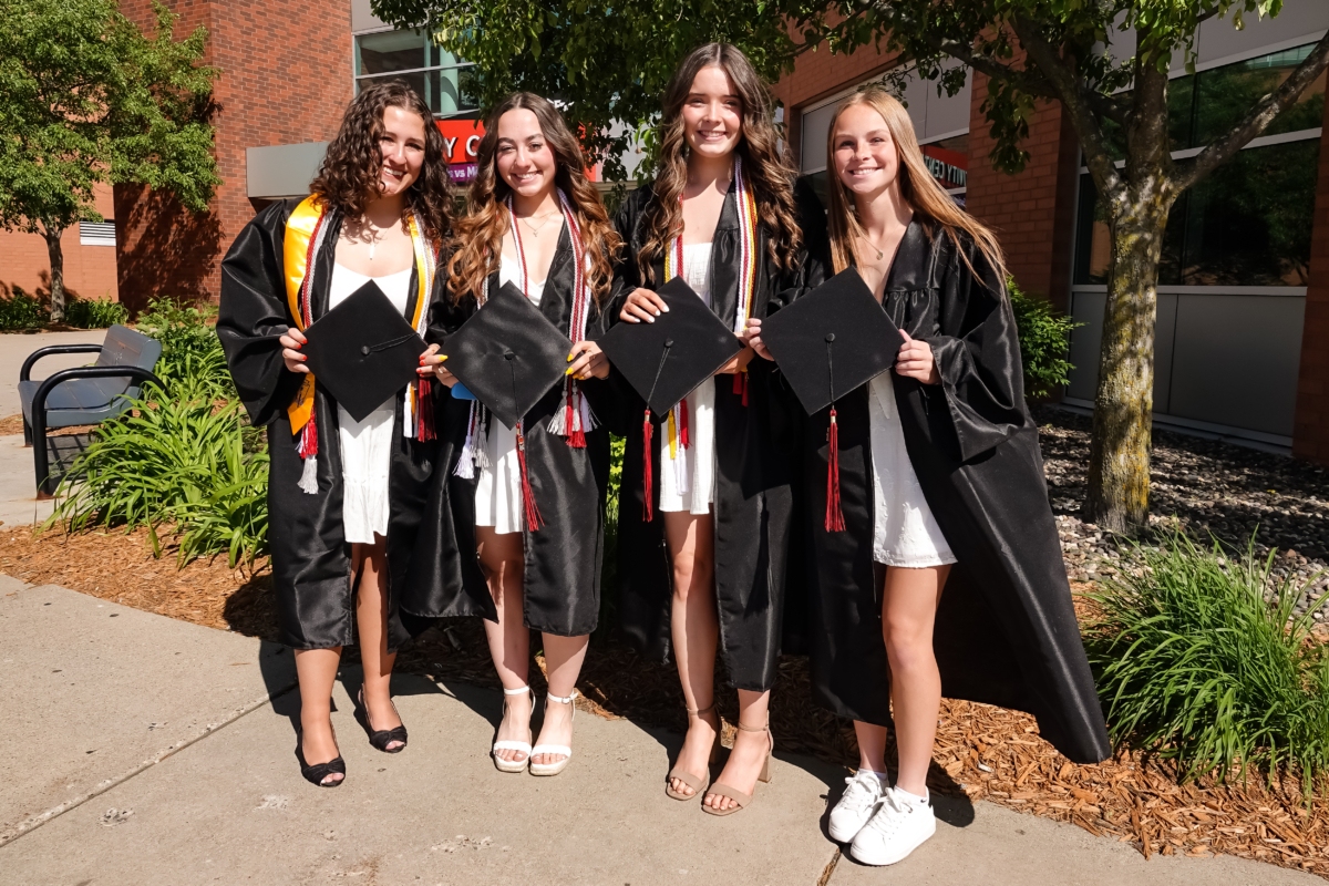 Left to Right: Maddie Wilson will study Nursing at the University of Wisconsin—Madison; Tegen Swanson will study Exercise Science and play hockey for University of Wisconsin—Eau Claire; Erin Miller will study Marketing and Spanish at the University of Minnesota; Kaci Kotschevar will study Criminal Justice and play LaCrosse at Concordia College