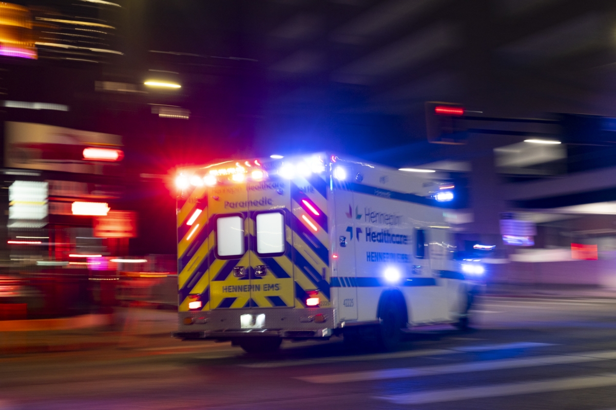 An ambulance leaves Hennepin County Medical Center as it responds to a call on July 1, 2024.