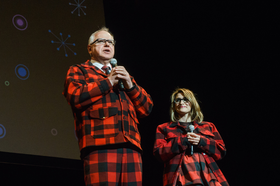 Gov. Tim Walz and Lt. Gov. Peggy Flanagan at MinnRoast (2019). Credit: MinnPost photo by Annabelle Marcovici