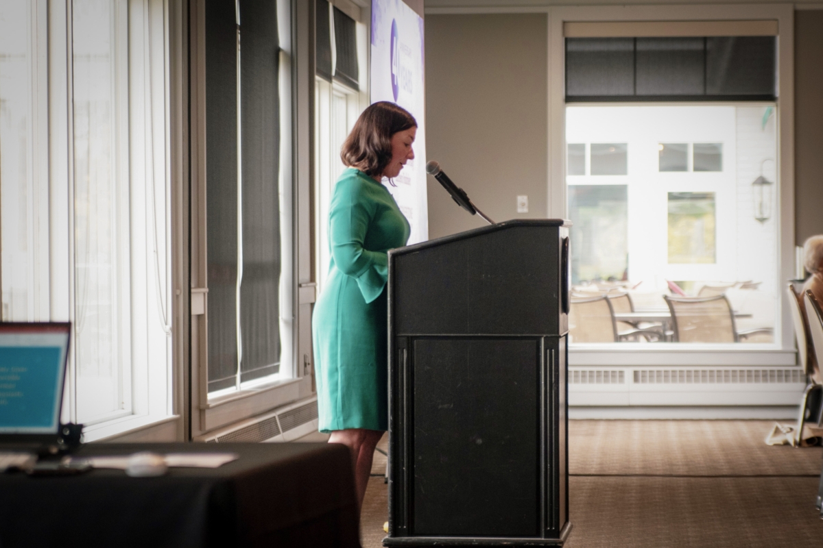 Courtney Poja, director of advancement at Cornerstone, speaks at last year's event. Submitted photo