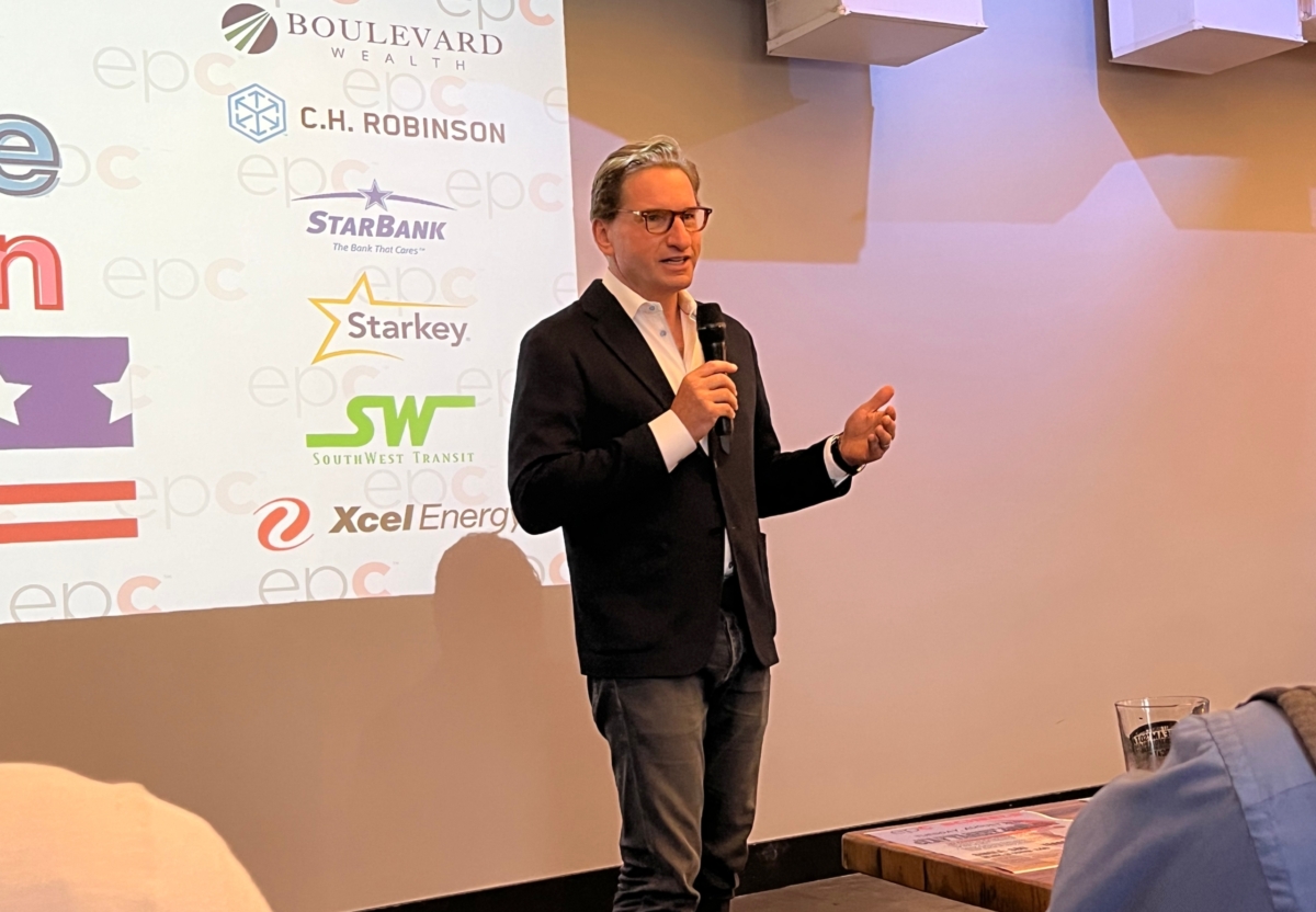 U.S. Rep. Dean Phillips spoke to the Eden Prairie Chamber of Commerce at a legislative luncheon in August. Photo by Joanna Werch Takes