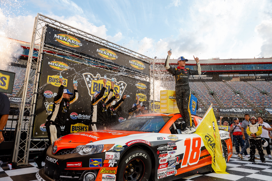 Eden Prairie native William Sawalich celebrates his win of an auto racing series championship. Submitted photo