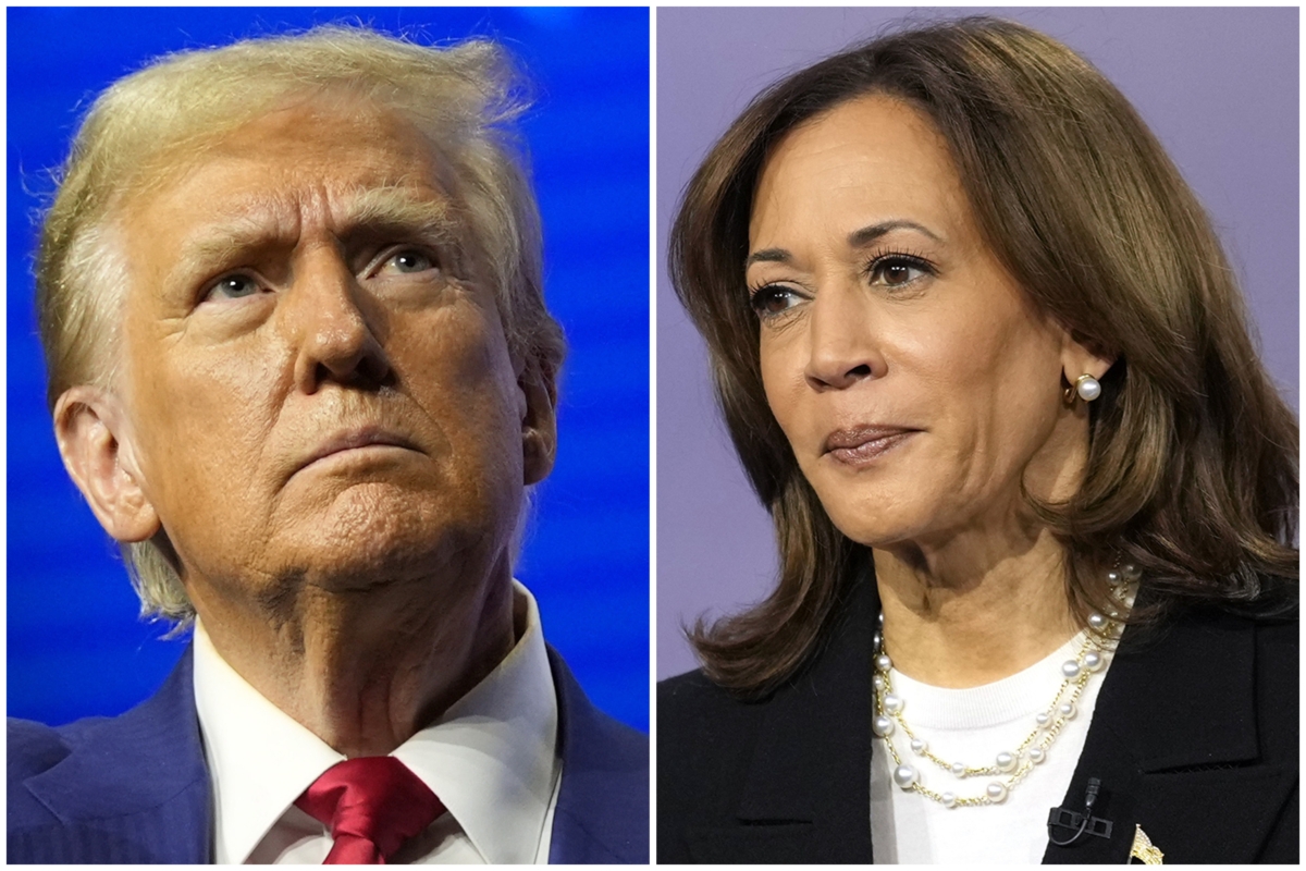 This combination of images shows Republican presidential nominee former President Donald Trump and Democratic presidential nominee Vice President Kamala Harris at separate campaign events Wednesday, Oct. 23, 2024, in Duluth, Ga., and Aston, Pa., respectively. AP Photo/Alex Brandon, left, Matt Rourke, File