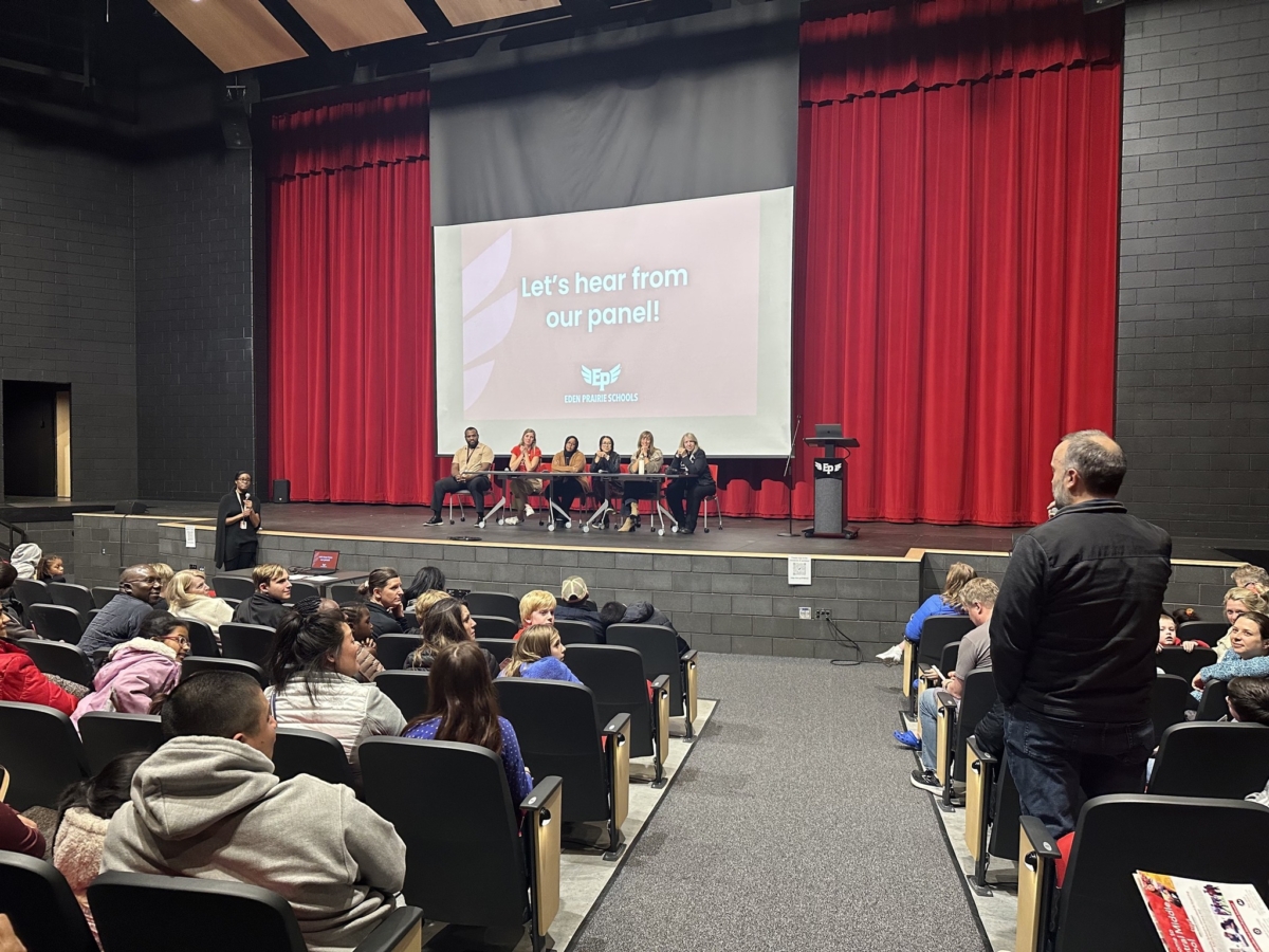 Incoming students and families learning about the student experience at the Central Middle School Preview Night in 2023. Photo provided by Eden Prairie Schools