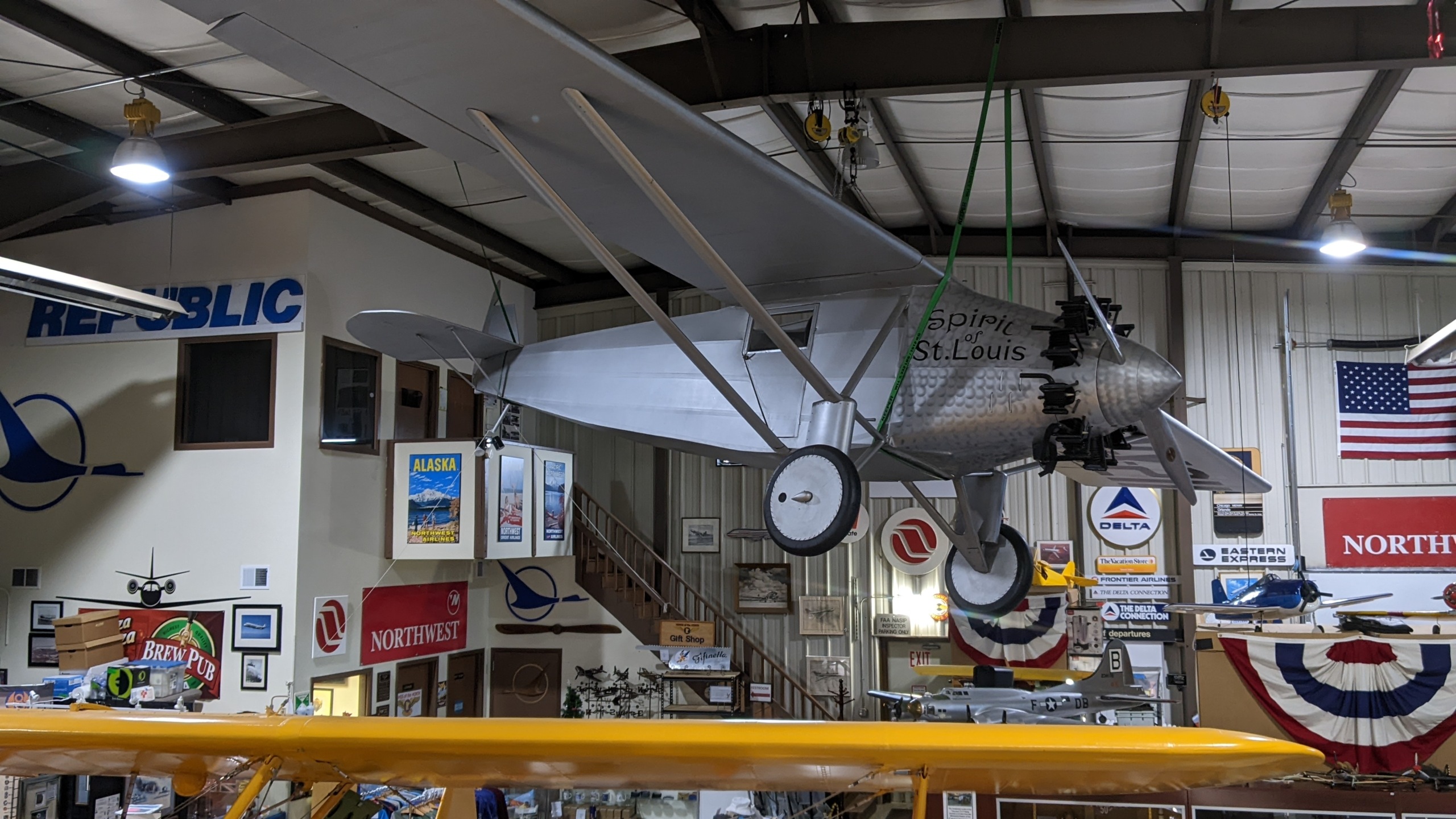 Full sized replica of the Spirit of St. Louis airplane which Minnesotan Charles Lindbergh flew nonstop across the Atlantic Ocean in 1927.