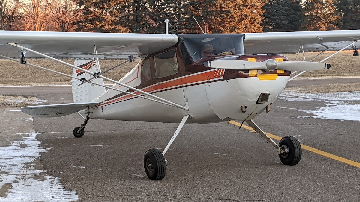 Sweepstakes winner departs Flying Cloud Airport in 1946 Cessna 140