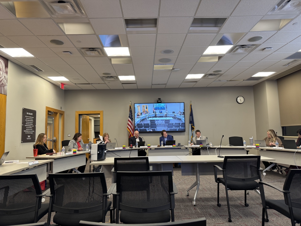 School board chair Aaron Casper read a statement from the board that constituted the superintendent’s annual review. Photo by Juliana Allen