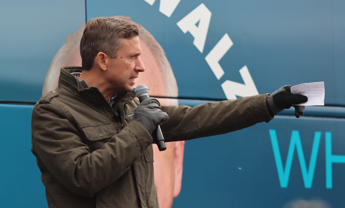 Minnesota DFL Chair Ken Martin speaks during a 2024 party bus tour. Courtesy photo