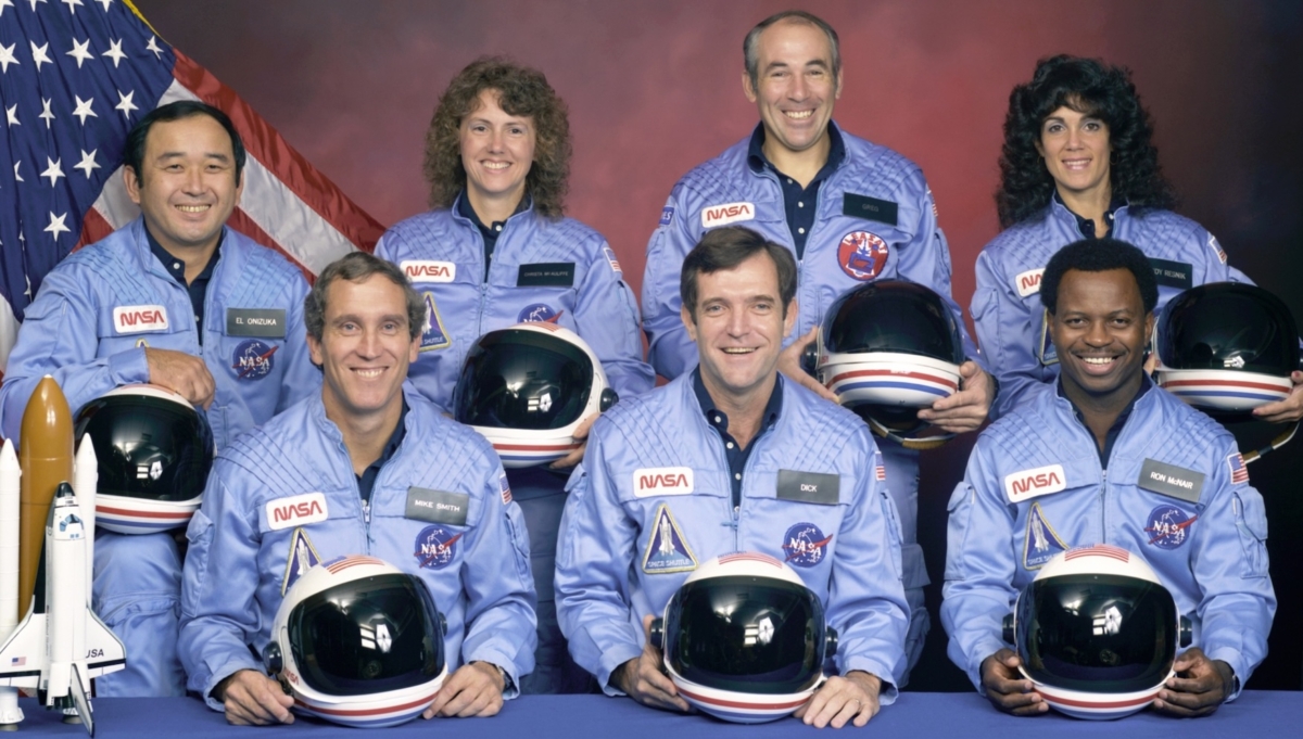 The Space Shuttle Challenger and its seven-member crew were lost when a ruptured O-ring in the right solid rocket booster caused an explosion shortly after launch from Kennedy Space Center on Jan. 28, 1986. This photo, taken moments after the accident, shows exhaust plumes from the shuttle’s engines and solid rocket boosters entwined around a gas cloud from the external tank. (NASA via Reuters)