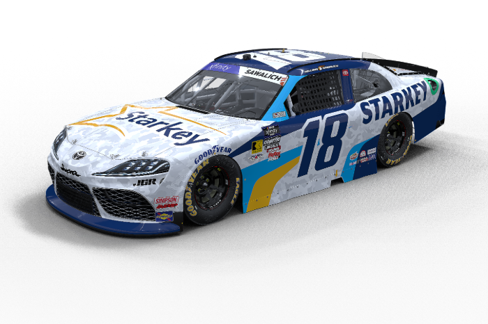 white No. 18 Toyota GR Supra racer with Starkey branding