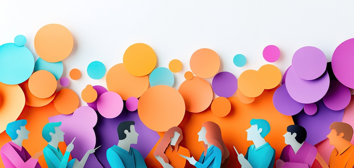 Photo illustration of people speaking to go along with spiritual connections column written by the Rev. Trish Vanni