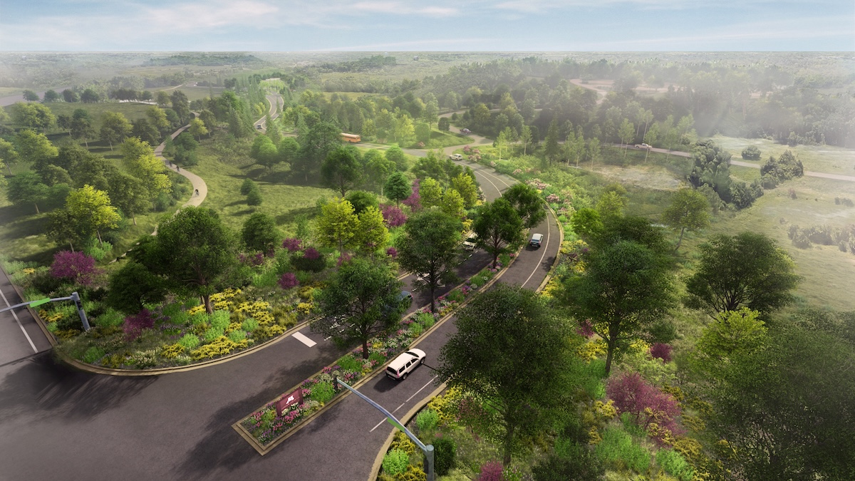 Aerial rendering of the new University of Minnesota Landscape Arboretum entrance off Highway 5. Courtesy of the University of Minnesota Landscape Arboretum.