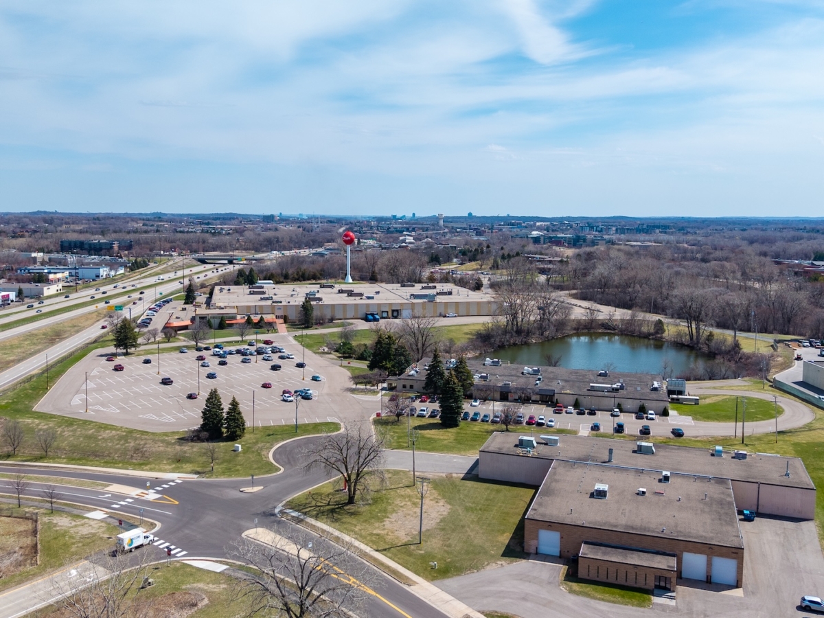An aerial view of Danfoss’ campus in Eden Prairie, south of Highway 5 and west of Mitchell Road. Photo by Ben Hymans/Hytreks.Studio