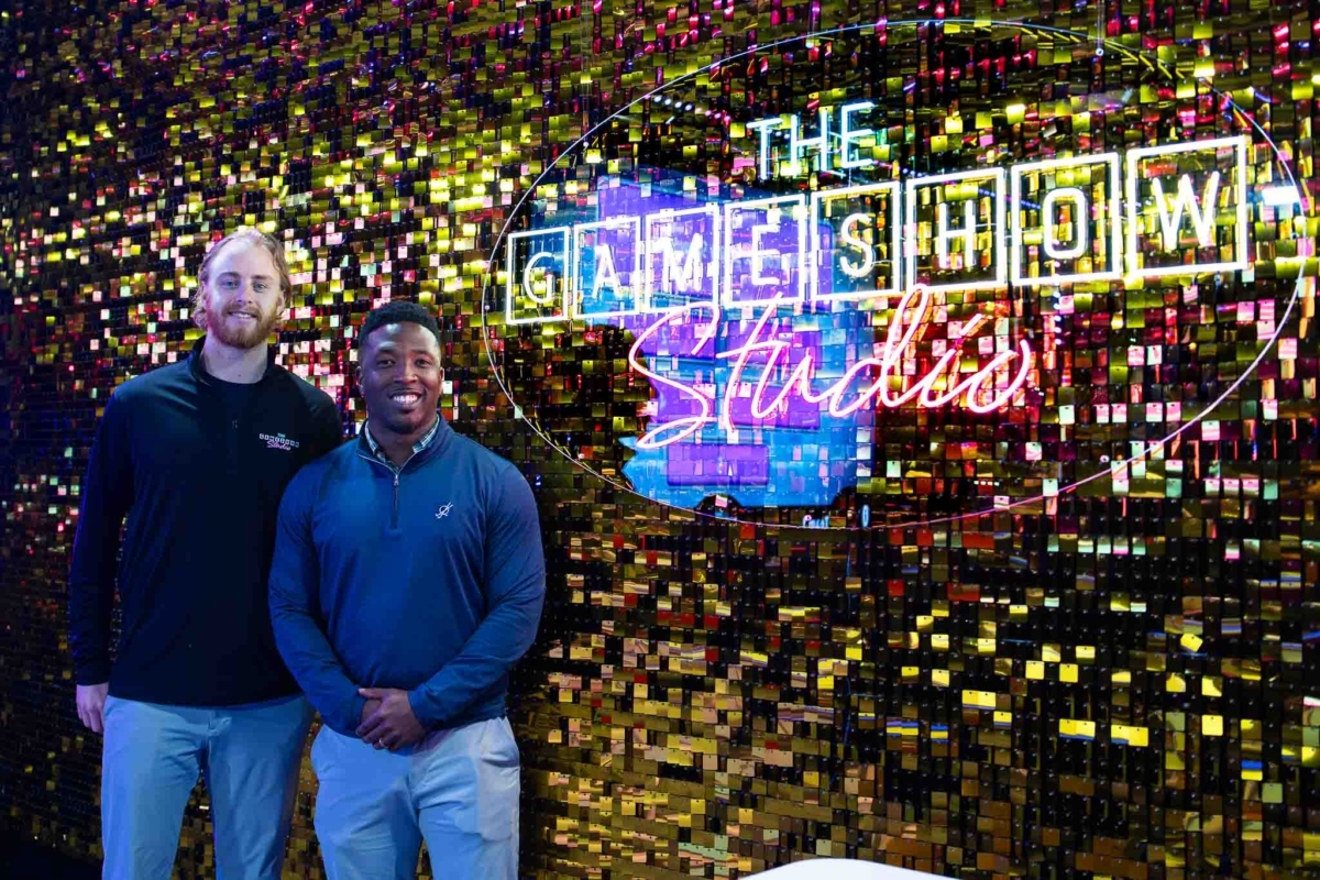 Jack Slayton, left, and Julian Wagner, co-founders of The Game Show Studio, stand inside the company’s new Eden Prairie Center location.