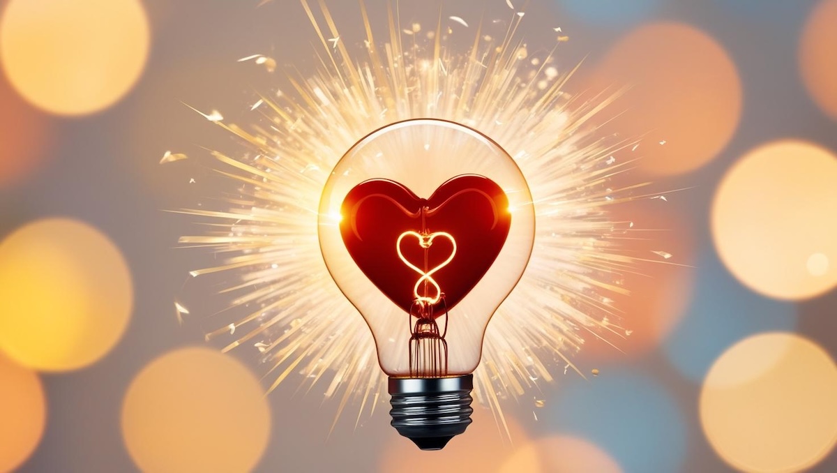 Graphic showing a heart inside a lightbulb