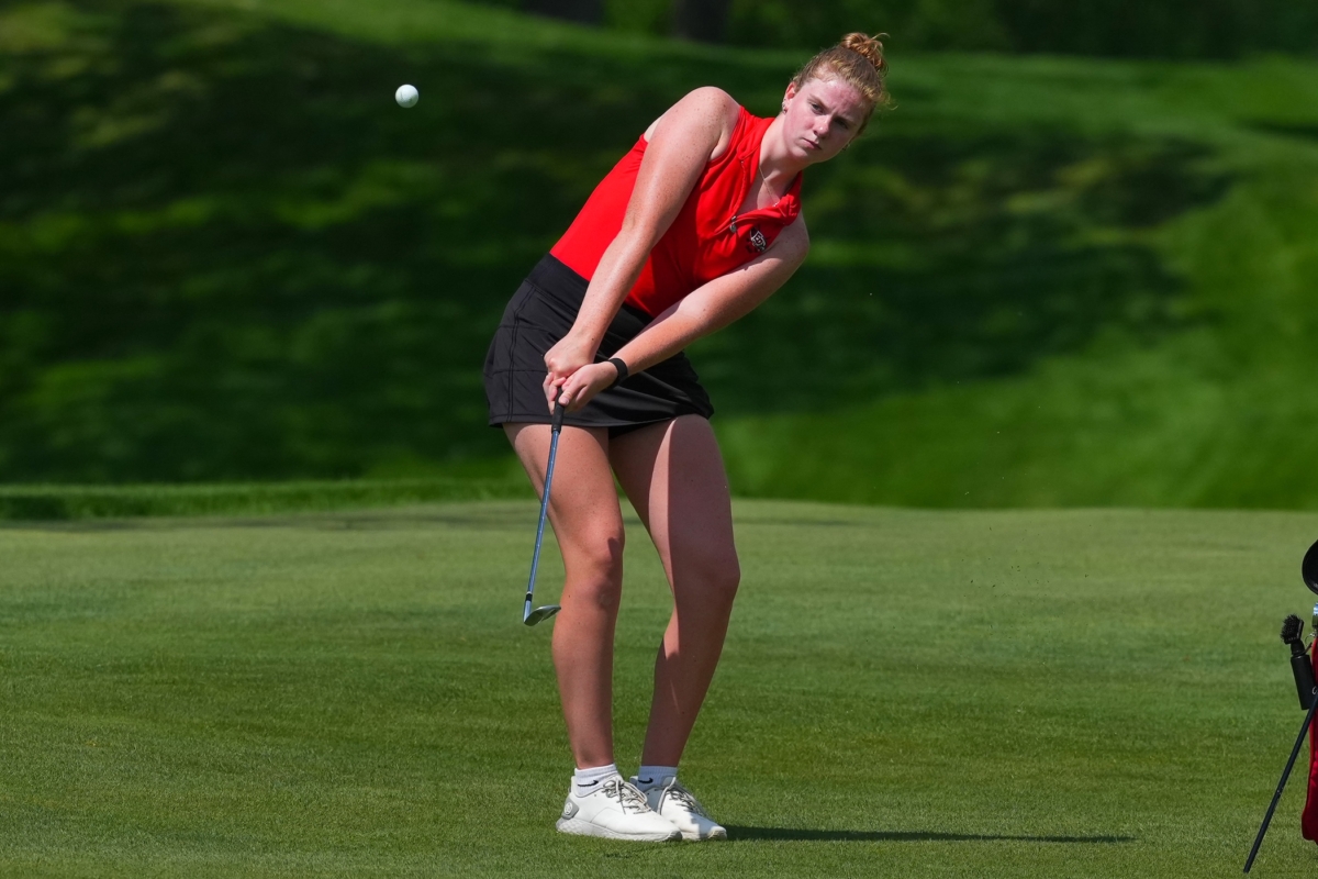 Eden Prairie senior Natalie McNeil chips onto the green during the second round of the Edina Girls Prep Classic Invitational on May 13 at Oak Ridge Country Club in Hopkins.