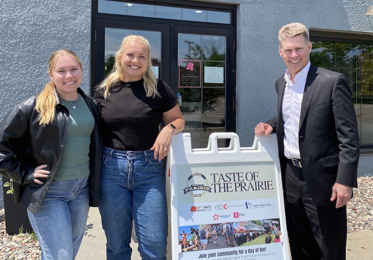 From left, Eden Prairie Chamber of Commerce staff members Grace Leapaldt, communications and events coordinator; Kirsten Barott, relationship and events manager; and Pat MulQueeny, president, stand outside Fat Pants Brewing Co. in Eden Prairie, where the chamber’s Taste of the Prairie event will take place June 12 in the brewery’s parking lot.