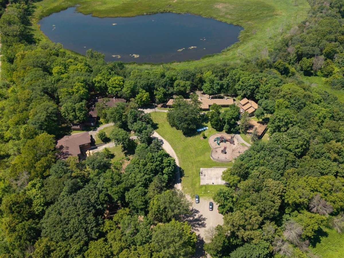 A drone view of Camp Eden Wood, taken July 3, shows the wooded grounds where children and adults with disabilities continue to gather 100 years after the camp’s founding.