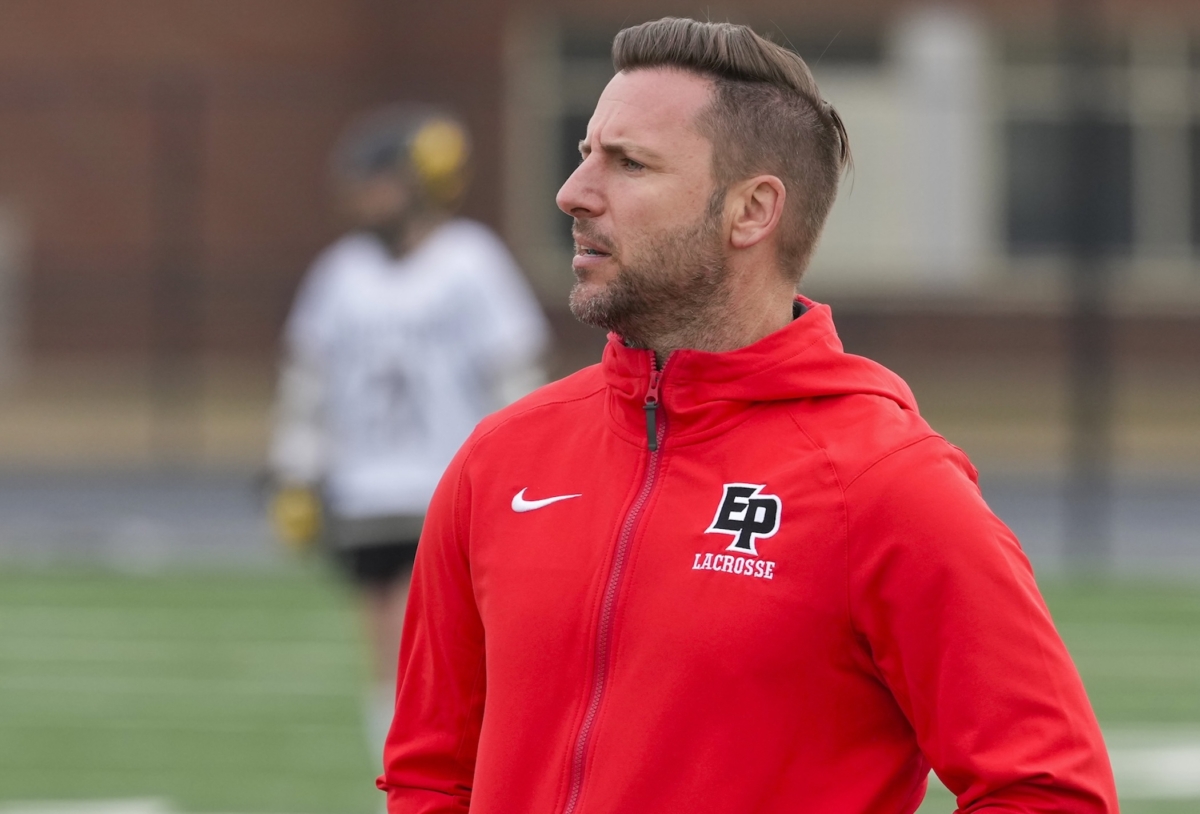 Ryan Ward on the sideline during Eden Prairie’s game on April 12, 2025, in his 19th and final season as head coach.