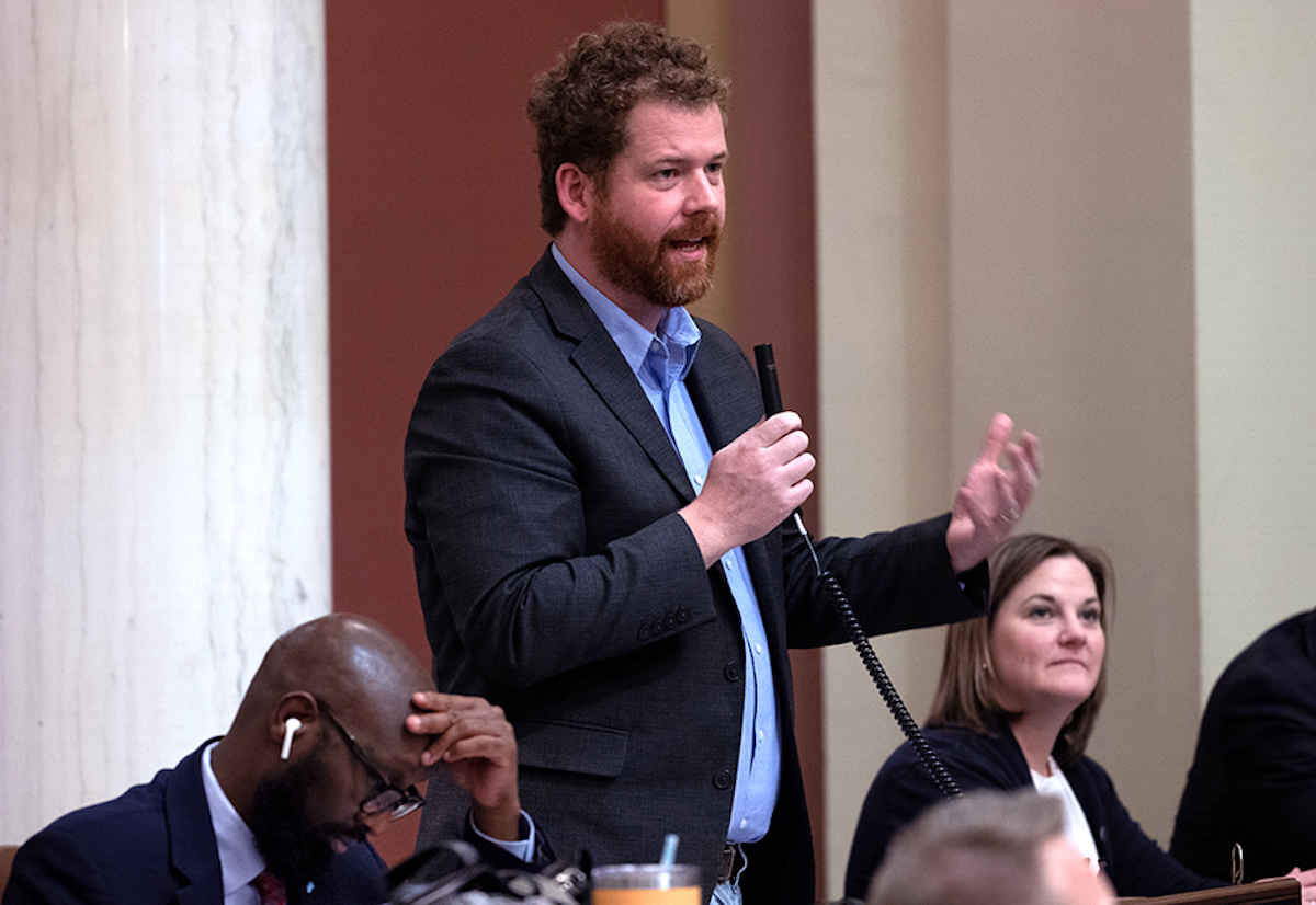 State Rep. Zack Stephenson presenting the Cannabis Modification & Appropriations bill on the floor of the House of Representatives at the Capitol, April 2024.