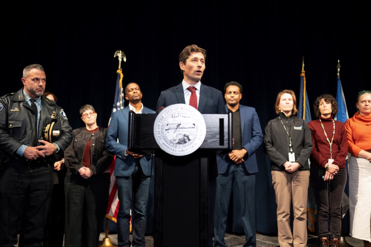 Minneapolis Mayor Jacob Frey speaks at a press conference in Minneapolis on Dec. 2 about reports of a planned federal operation targeting Somali immigrants. Photo by REUTERS/Tim Evans