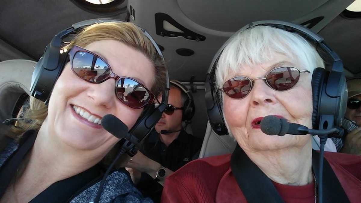 Jean Myers (right) and her daughter, Lisa Myers, during a 2014 helicopter flight over the Grand Canyon. “She was a lot of fun,” Lisa said of her mother. Facebook photo