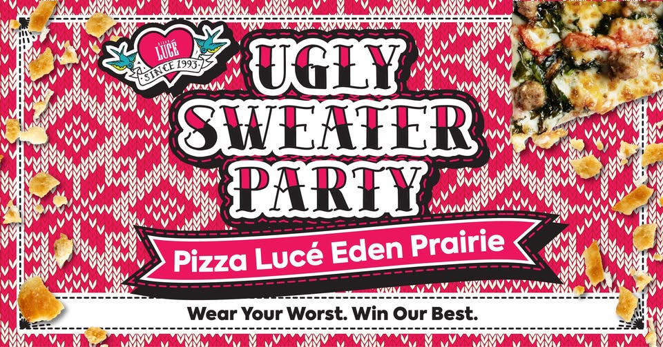 Pizza Luce Ugly Sweater Party 2025 graphic